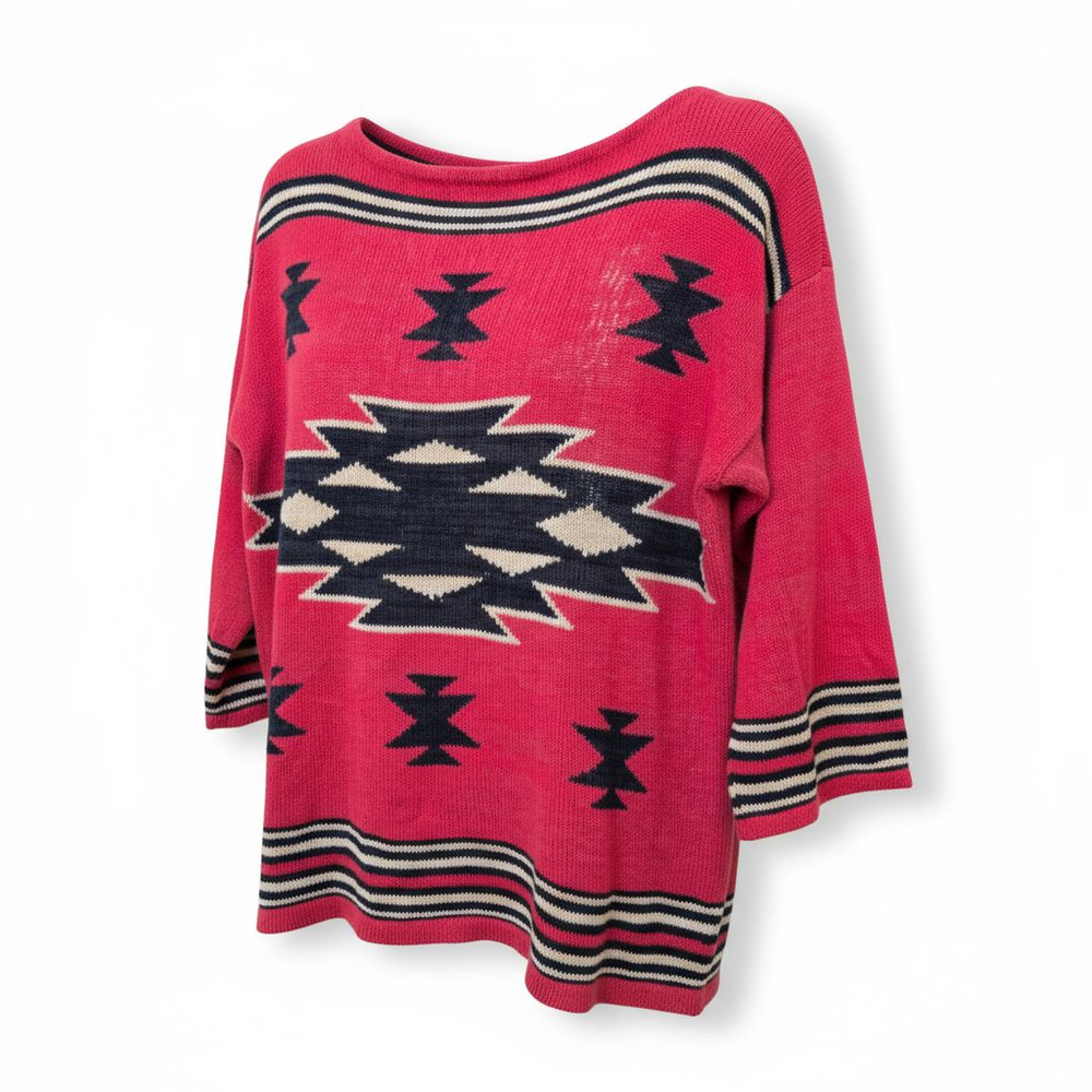 Vintage Chaps Linen Cotton Southwest Aztec Knit Sweater – Size L